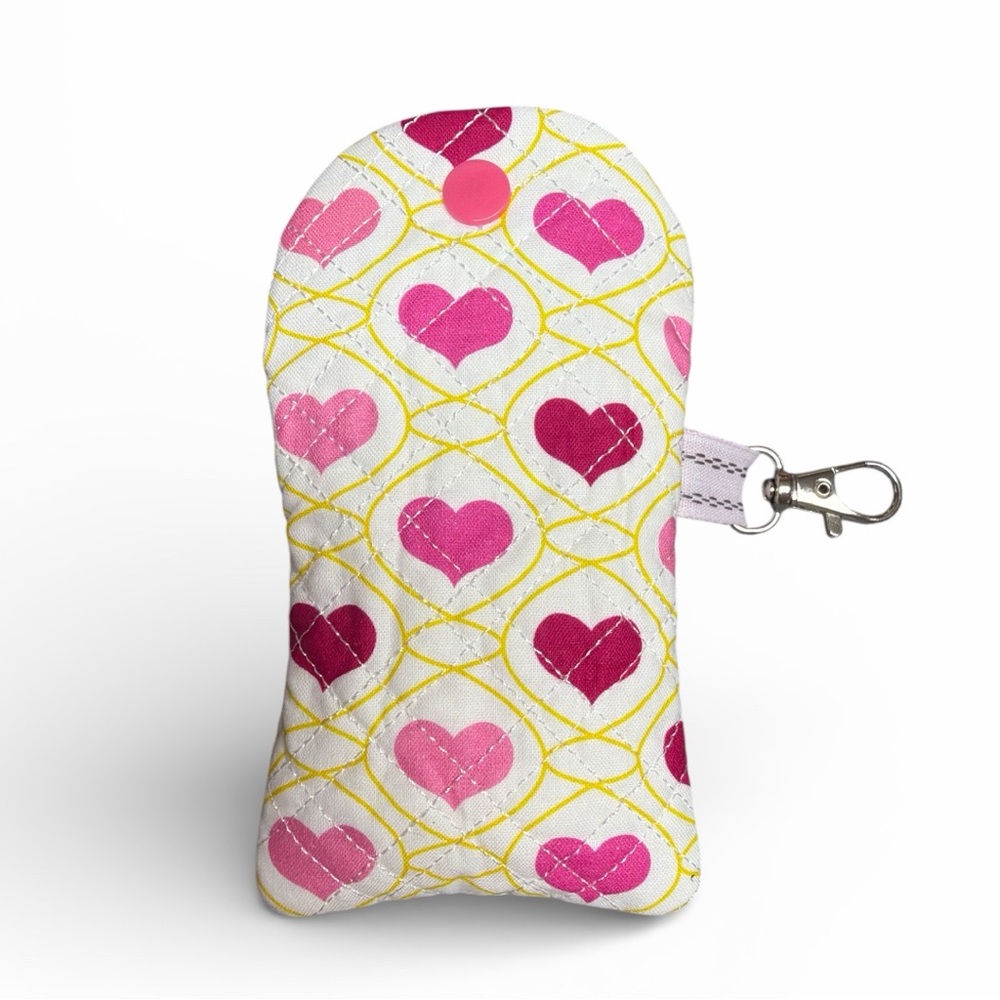 Hand Crafted AirPods Case Pink Heart Quilted Valentine Earbud Case with Keychain - Picture 12 of 14